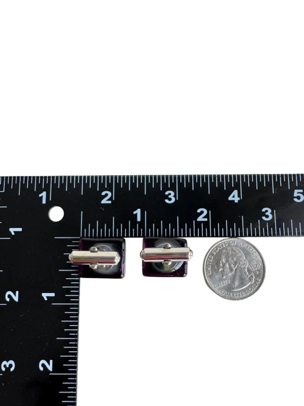Vintage Purple Art Glass Cufflinks Gold Silver Foil Chunky Square Modernist Gift